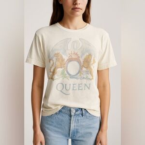 Free People Daydreamer Queen Graphic Tee in Cream Vintage Band Shirt Size XS